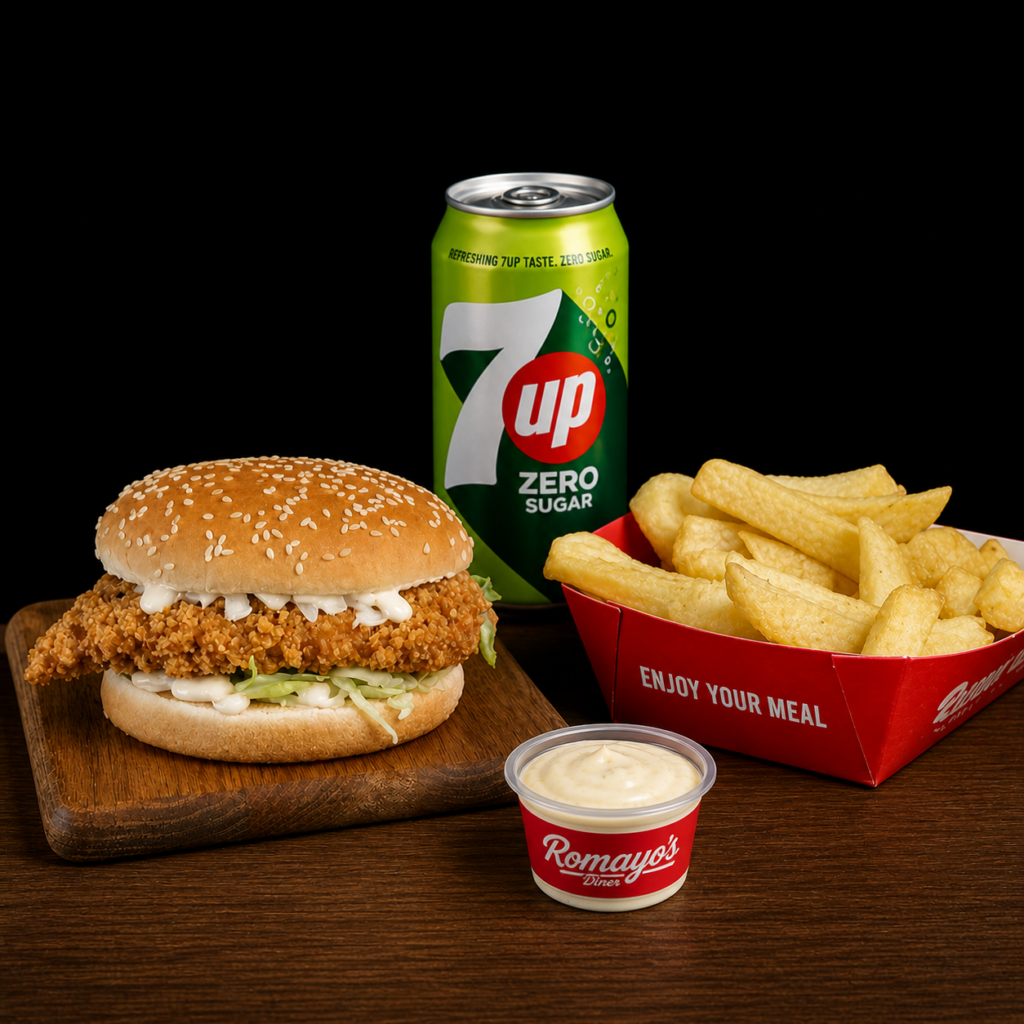 Home chicken fillet burger meal