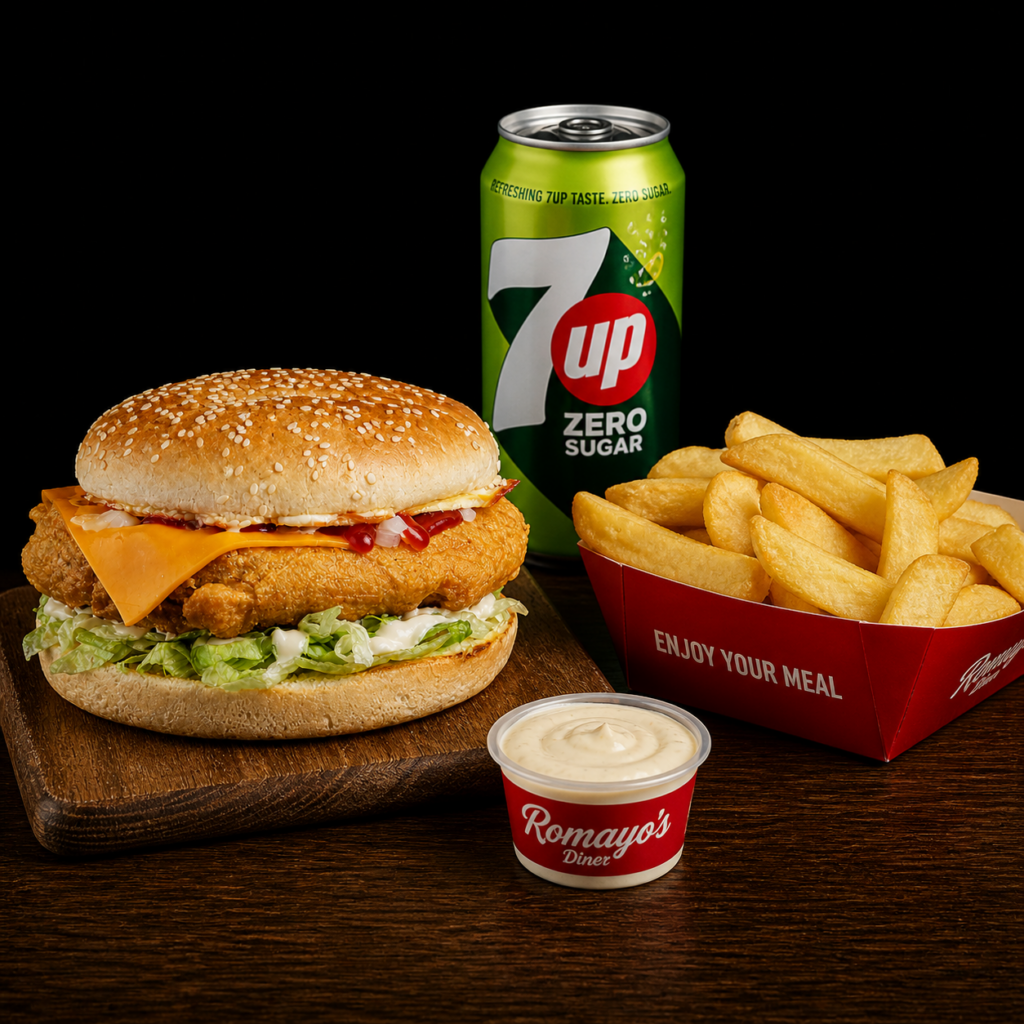 Home whirly burger meal