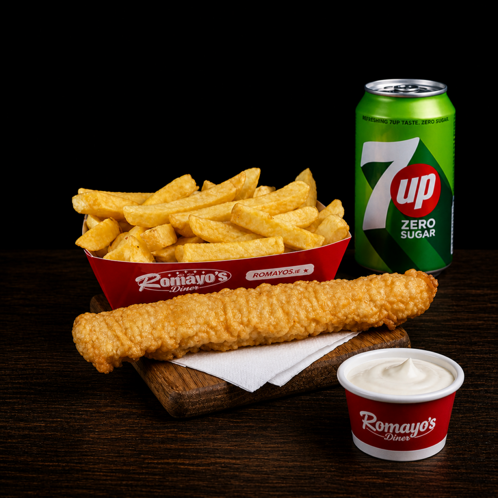 Home battered sausage meal