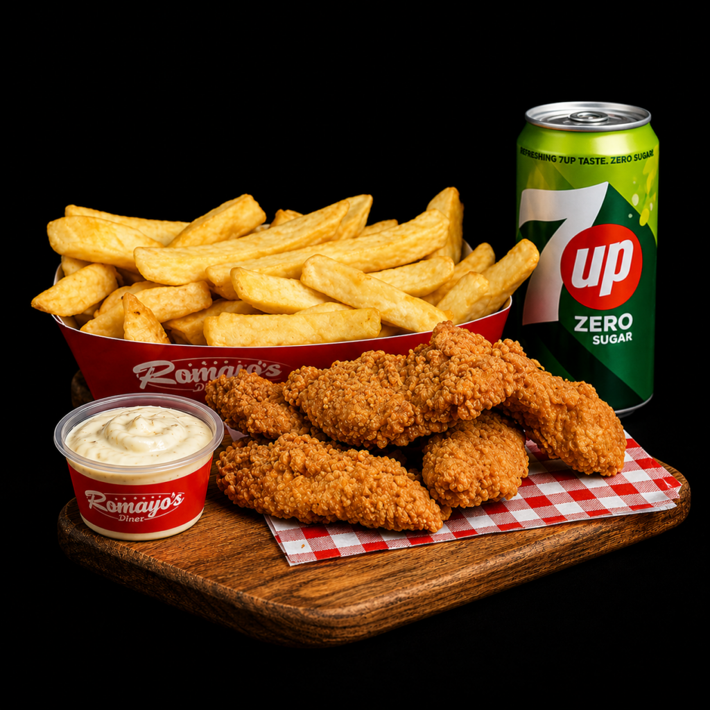 Home chicken goujon meal