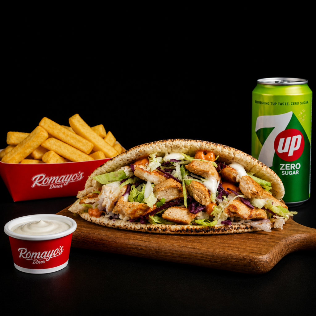 Home grilled chicken kebab meal